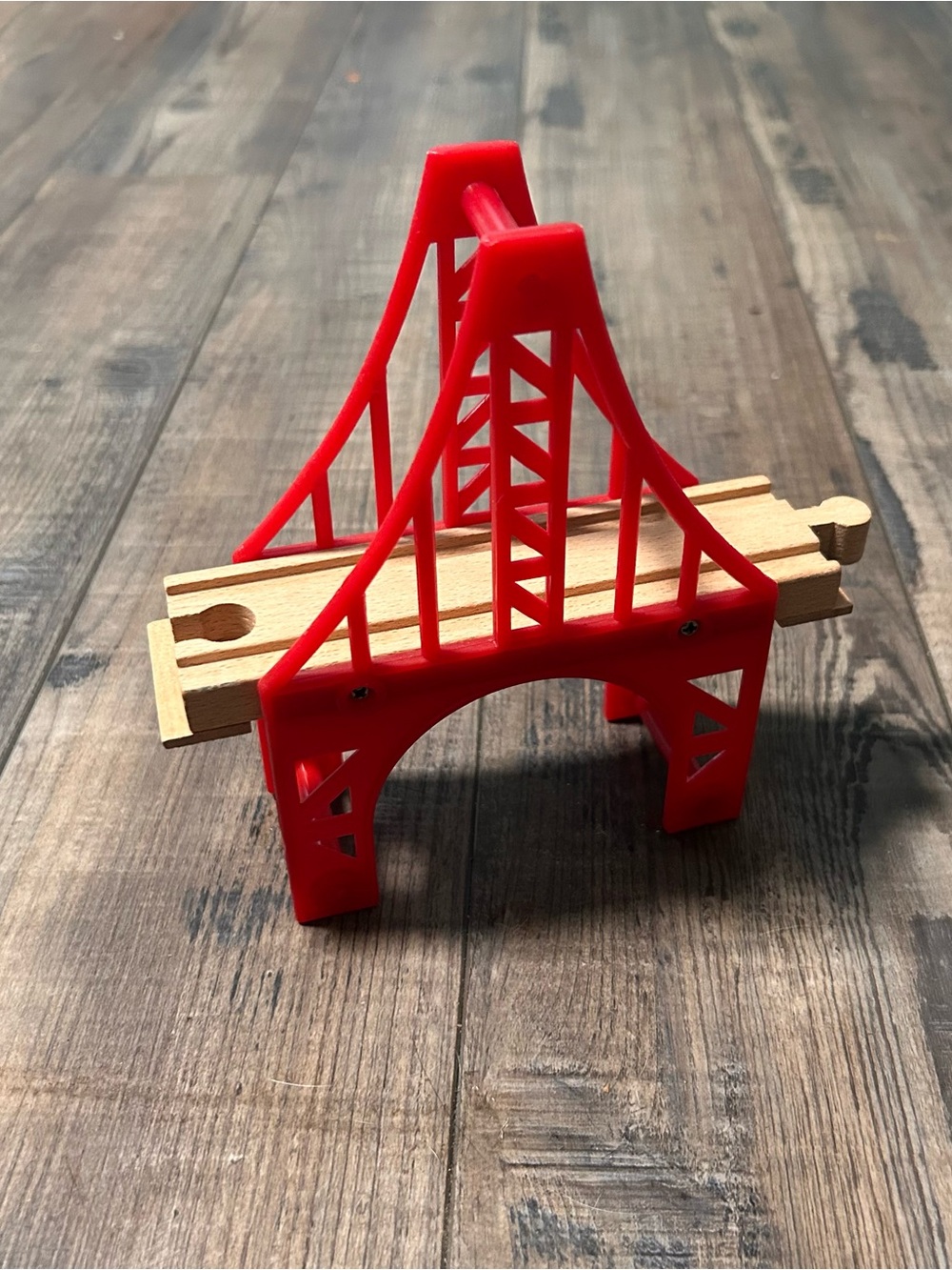 Red Plastic Suspension Bridge With Wood Track Thomas Brio Compatible